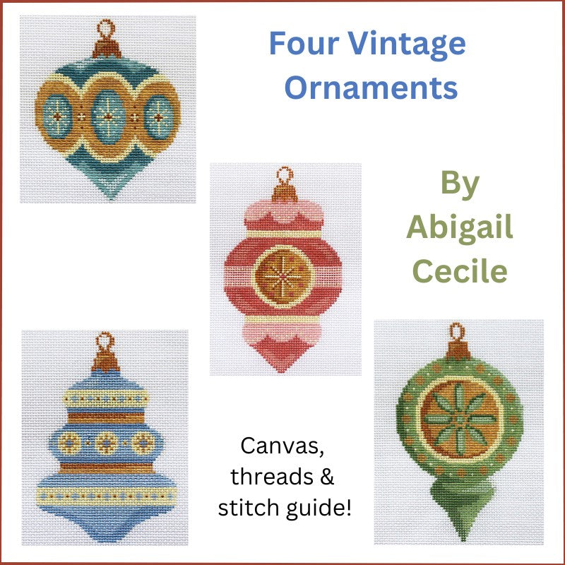 Vintage Needlepoint Ornament - set of 4