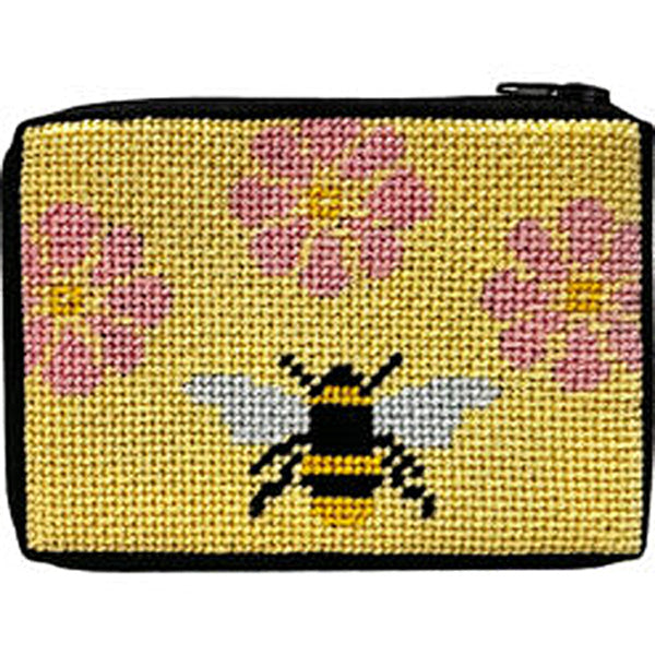 Stitch & Zip Needlepoint Coin Purse Flowers & Bee