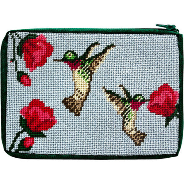 Stitch & Zip Needlepoint Cosmetic Purse Hummingbirds