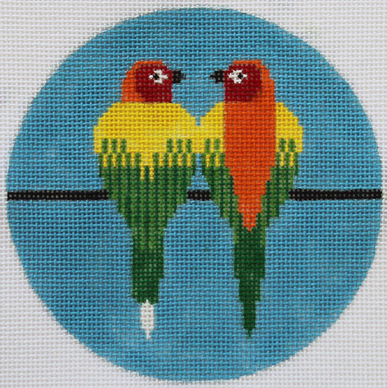 Whimsical Rainbow Parrots Needlepoint Ornament