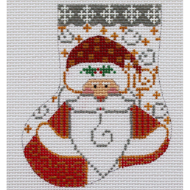 Santa w/ holly Mini Stocking ornament - 13 mesh
