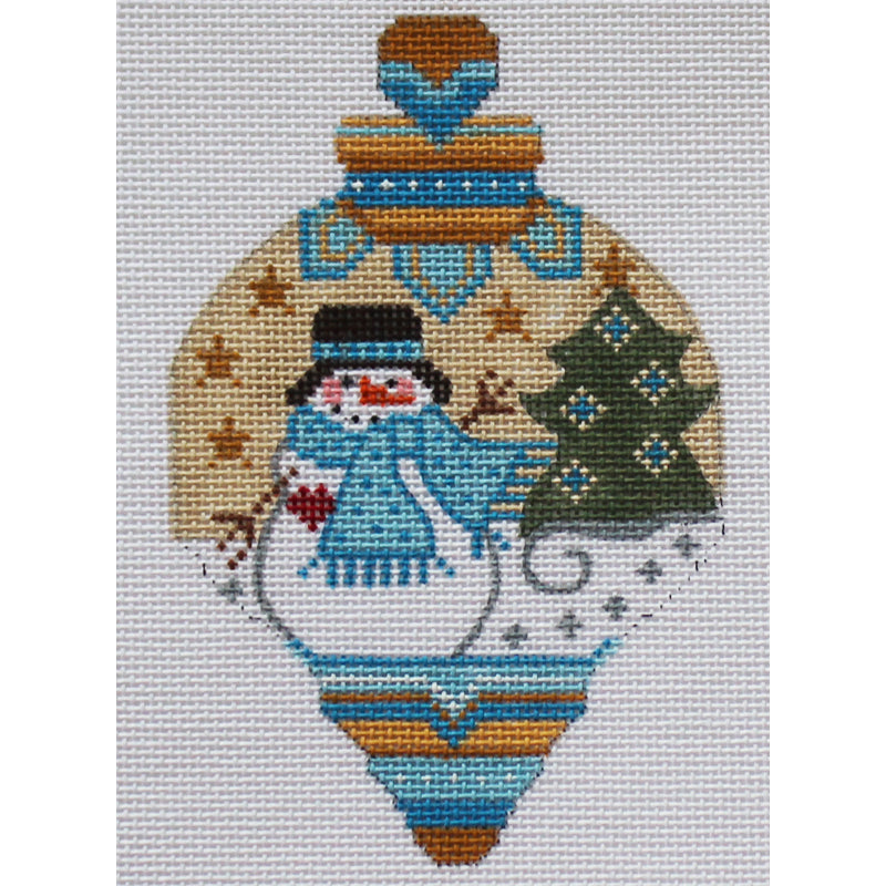 Vintage Ornament: Snowman on tan and blue