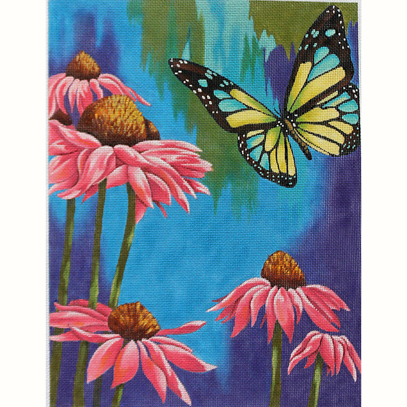 Butterfly and Pink Daisies by Karen Dukes