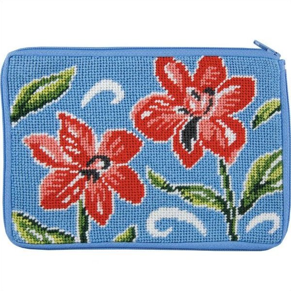 Stitch &amp; Zip Needlepoint Purse Red Floral