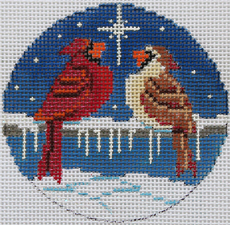 Needlepoint Christmas Ornament Cardinal love birds