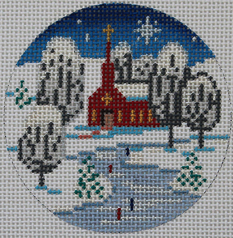 Winter Church needlepoint ornament