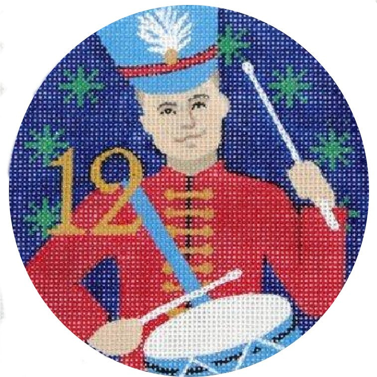 12 Drummers Drumming Needlepoint Ornament by Julie Mar