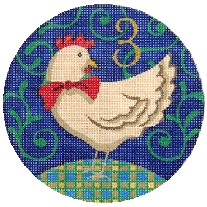 Three French hens needlepoint ornament by Julie Mar.