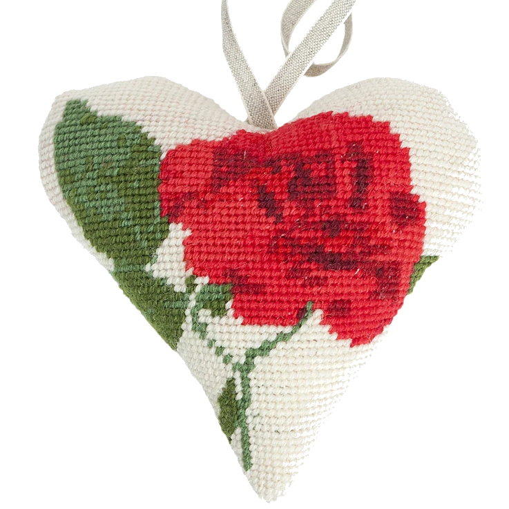 Needlepoint Heart Ornament Kit Rose