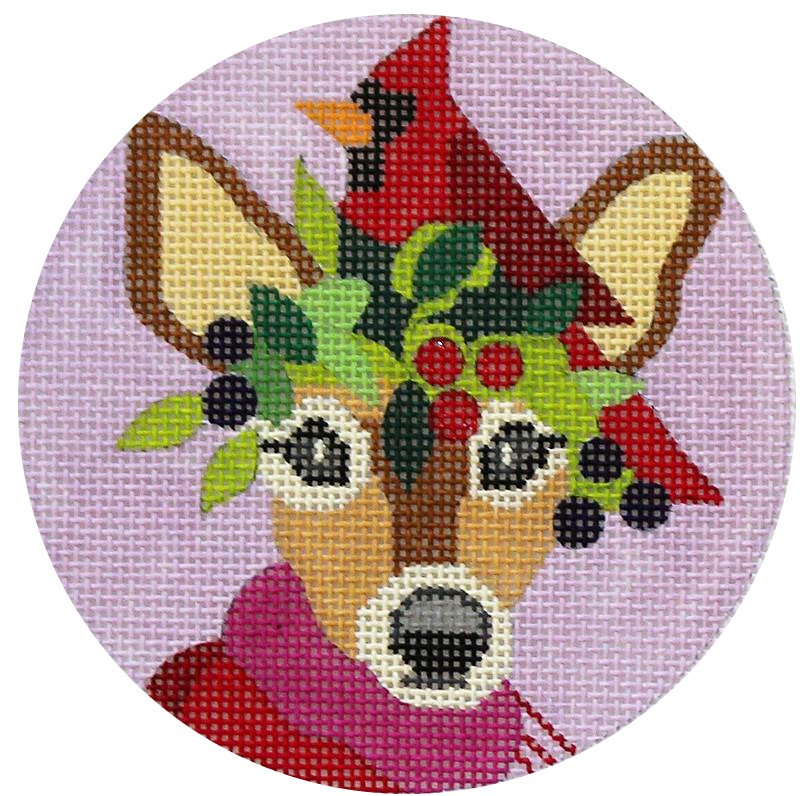 Deer and Cardinal Needlepoint Ornament