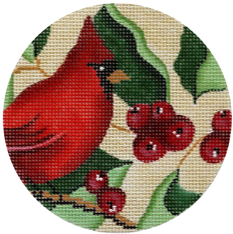 Cardinal & Berries Needlepoint Ornament