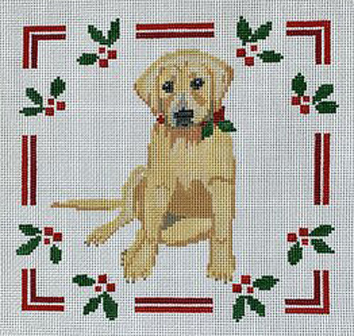 Yellow Labrador with Holly Needlepoint