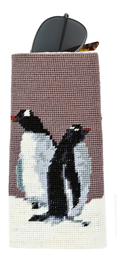 Needlepoint Eyeglass or Phone Case Gentoo Penguins
