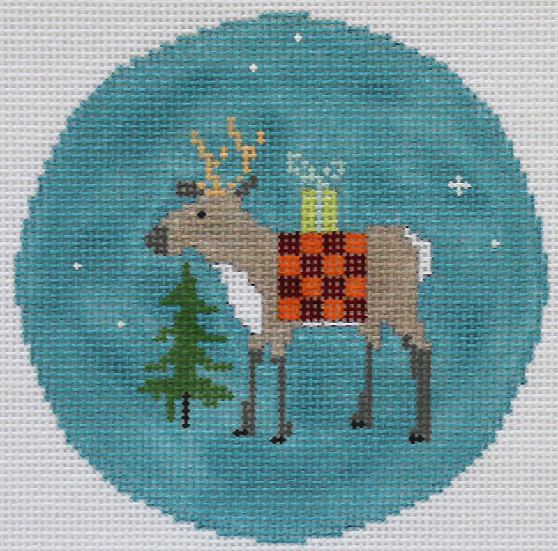 Reindeer Ornaments by Pippin Studio: A Reindeer with checked blanket & tree
