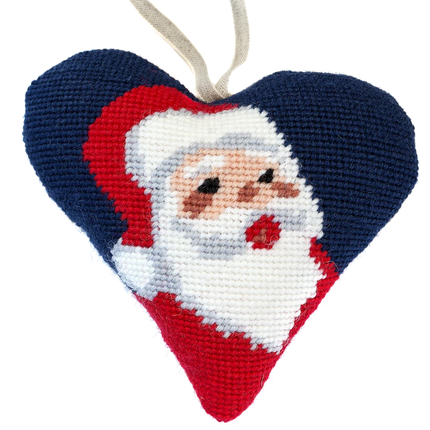 Santa Needlepoint Heart Ornament