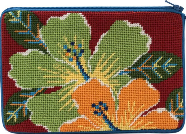 Stitch &amp; Zip Needlepoint purse Bright Hibiscus