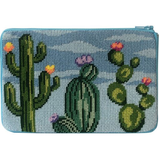 Stitch &amp; Zip Needlepoint Purse Flowering Cacti