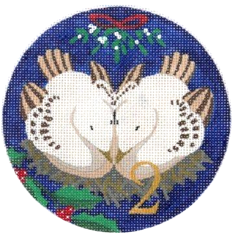 2 Turtle Doves Needlepoint Ornament by Julie Mar