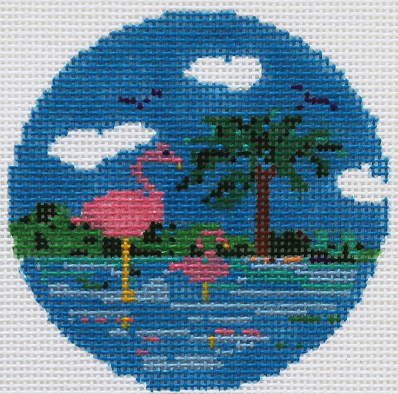 Flamingos in Lake Needlepoint Ornament