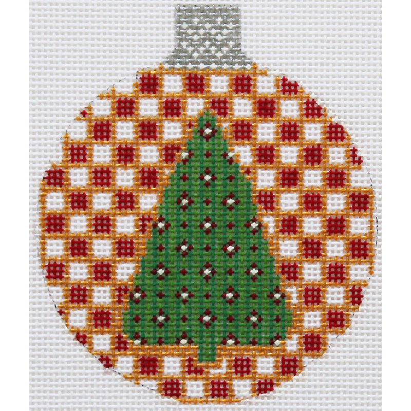 Christmas Tree on checks Needlepoint Ornament