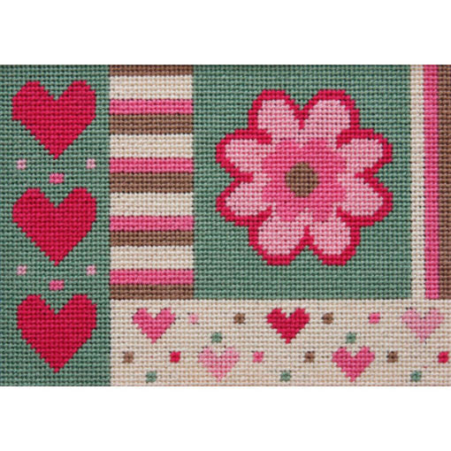 Easy Needlepoint Kit Flower & Hearts patchwork