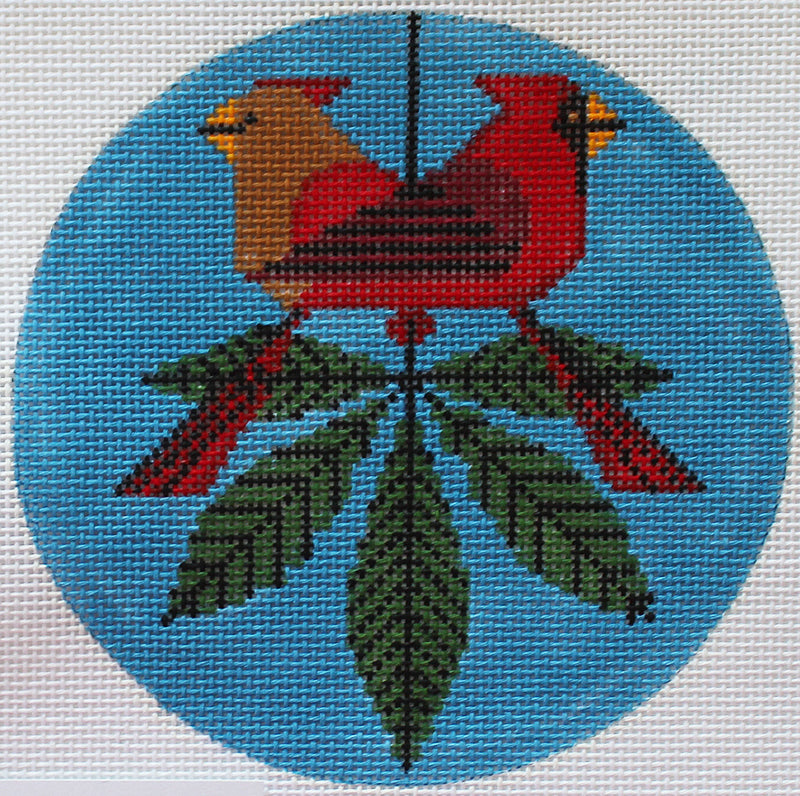 Charley Harper Needlepoint Ornament Cardinals Consorting