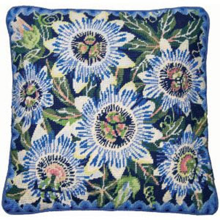 Blue Passion Flowers Primavera Needlepoint Kit