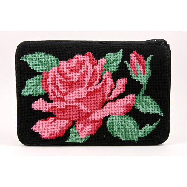 Stitch & Zip Needlepoint Cosmetic Purse The Rose