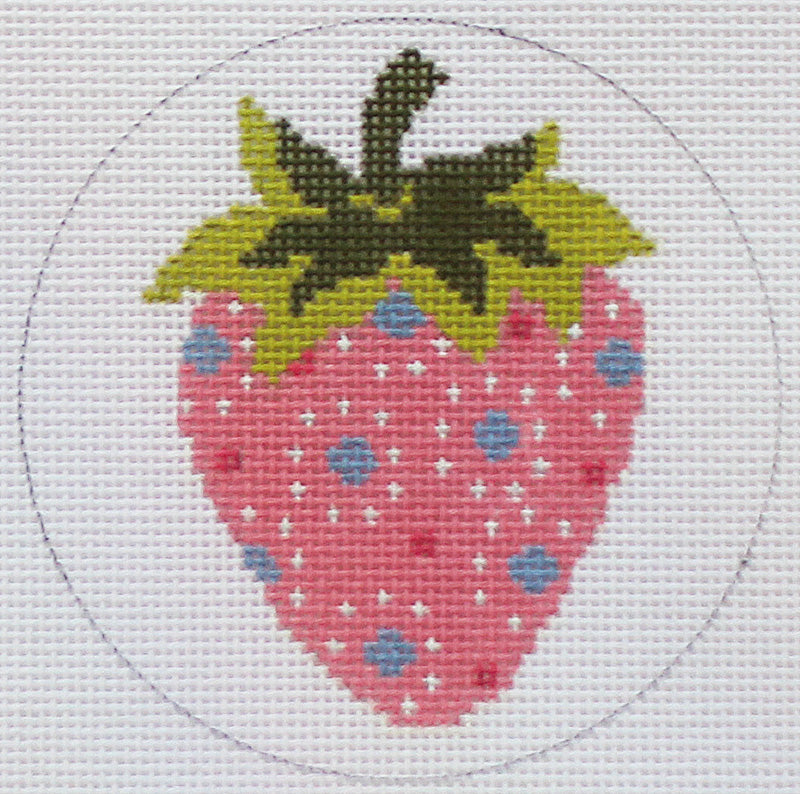 Strawberry Needlepoint: Pink with Blue dots