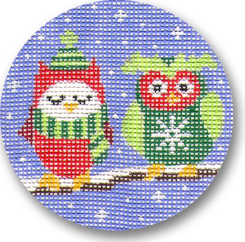 A beginner needlepoint kit of an owl which is suitable for kids and adults  learning how to needlepoint. The design is color-printed onto 10 mesh canvas  and measures 4 x 4. The