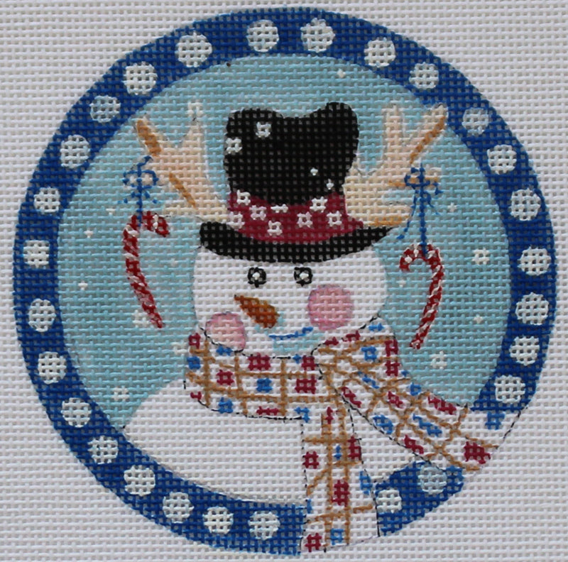 Whimsical Snowman with blue border Ornament by Lainey Daniels