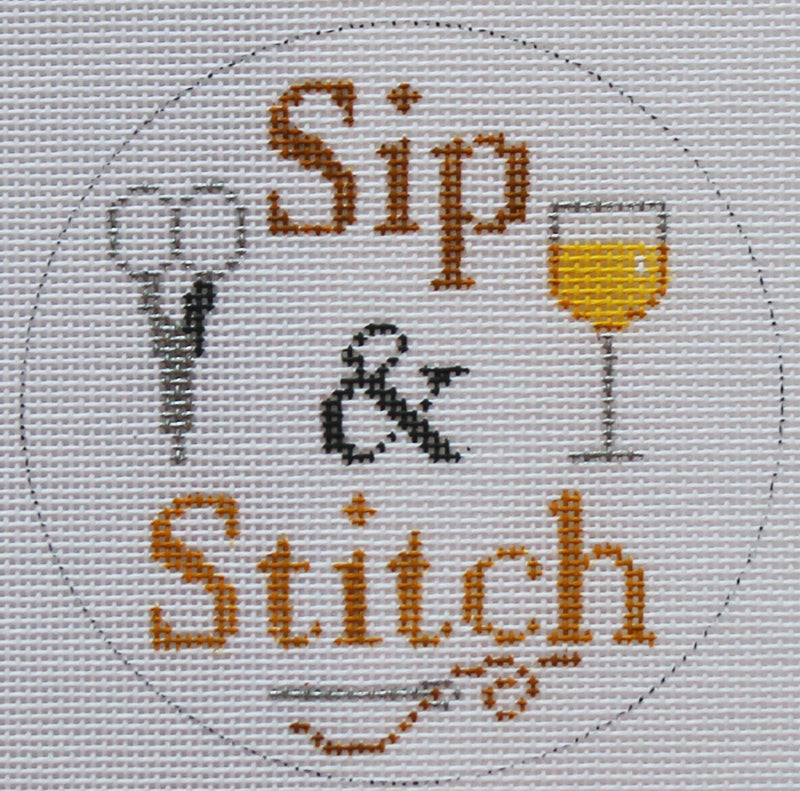 White Wine Sip and Stitch Needlepoint Ornament by Danji