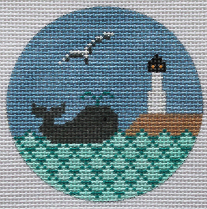 Whale at lighthouse ornament by JChild Designs