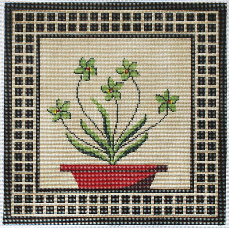 Green Flowers with Border by J Child
