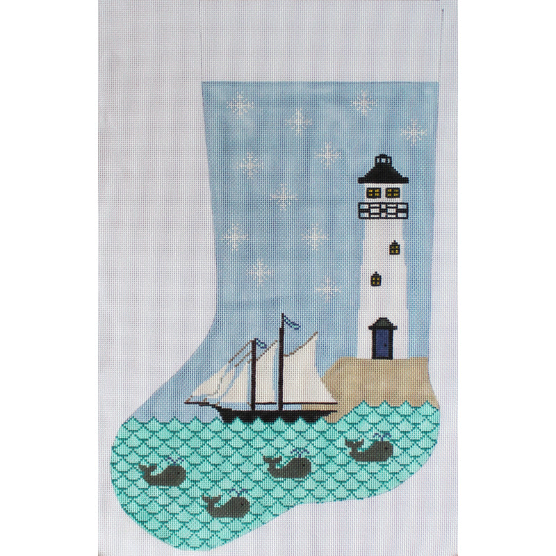 Sailboat at Lighthouse Stocking by JChild Designs