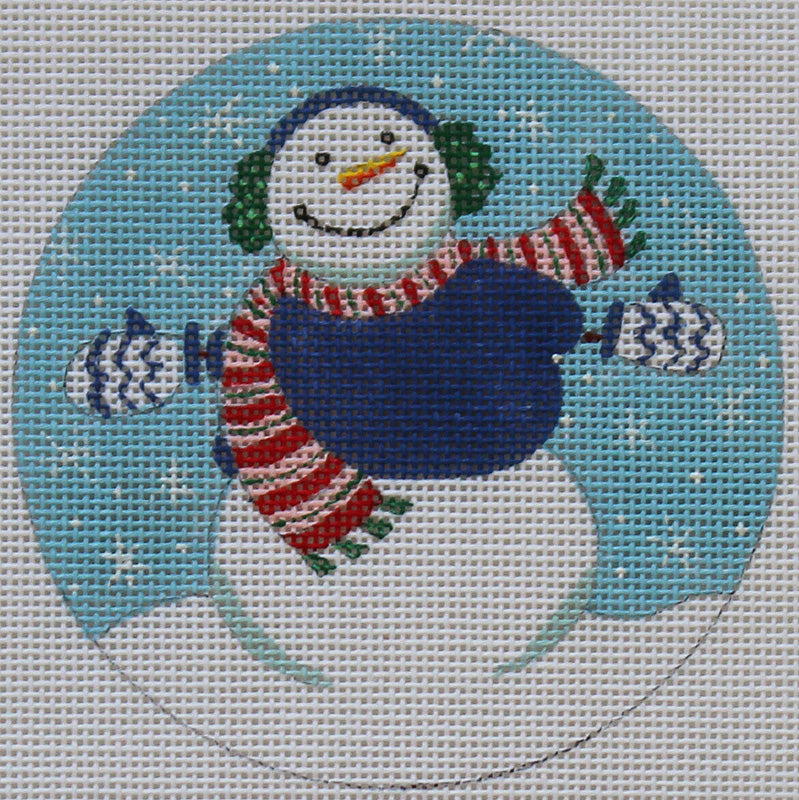 Snowman in blue with red & pink scarf ornament