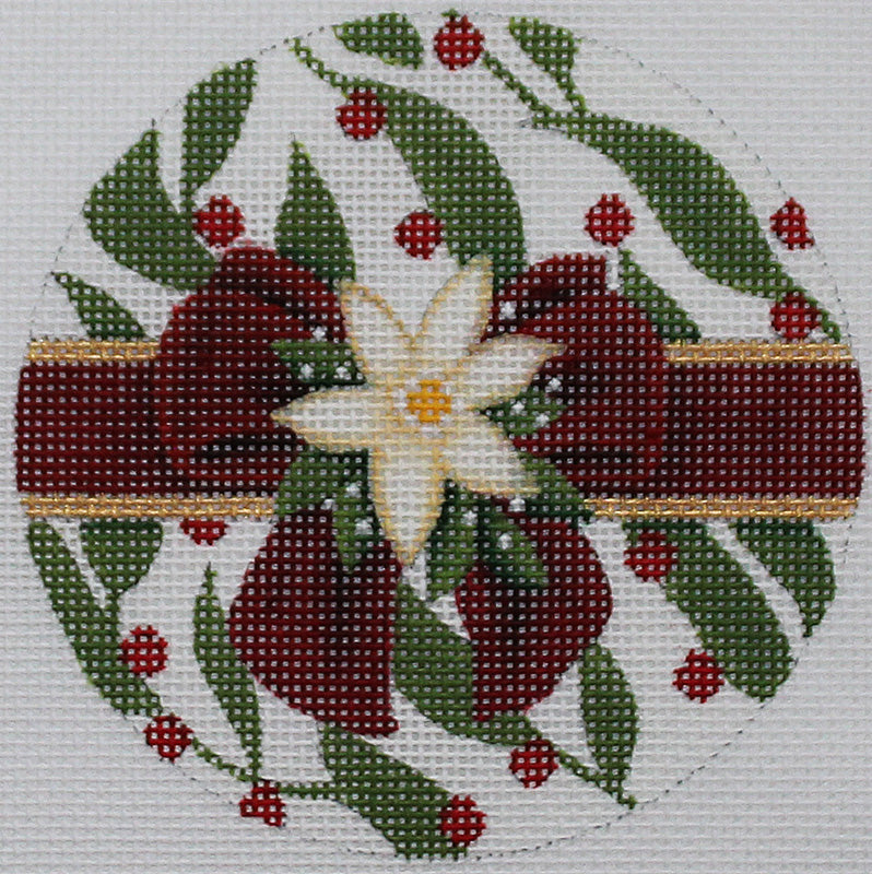Mistletoe with Christmas bow needlepoint ornament