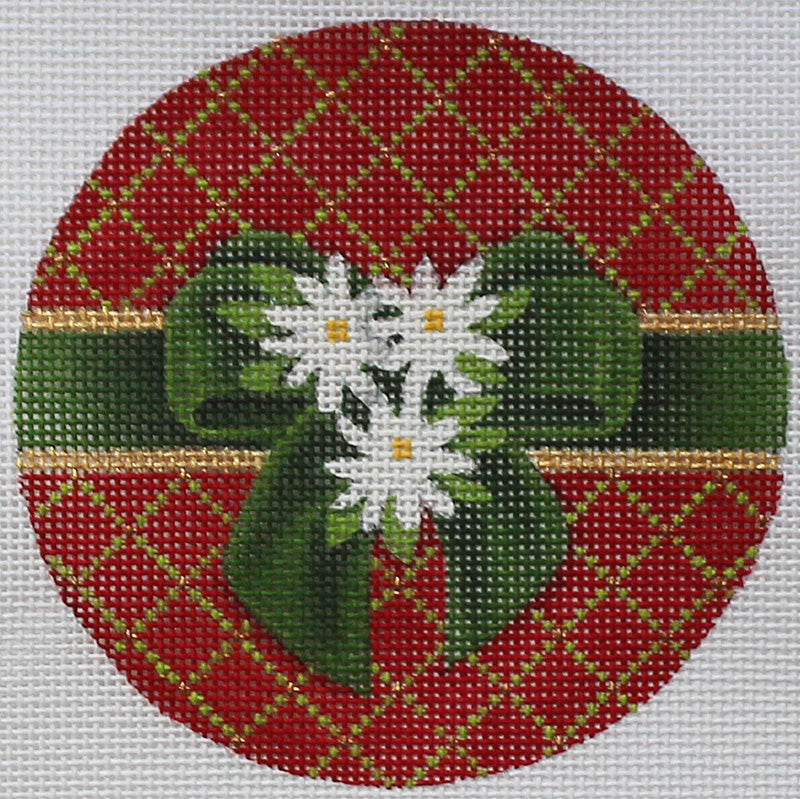 Red with green bow needlepoint ornament