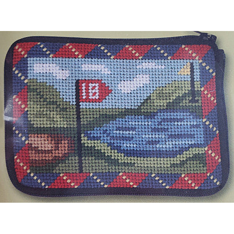 Stitch & Zip Needlepoint Cosmetic Purse Golf