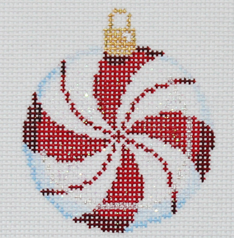 Red Peppermint Mini Ball Needlepoint Ornament