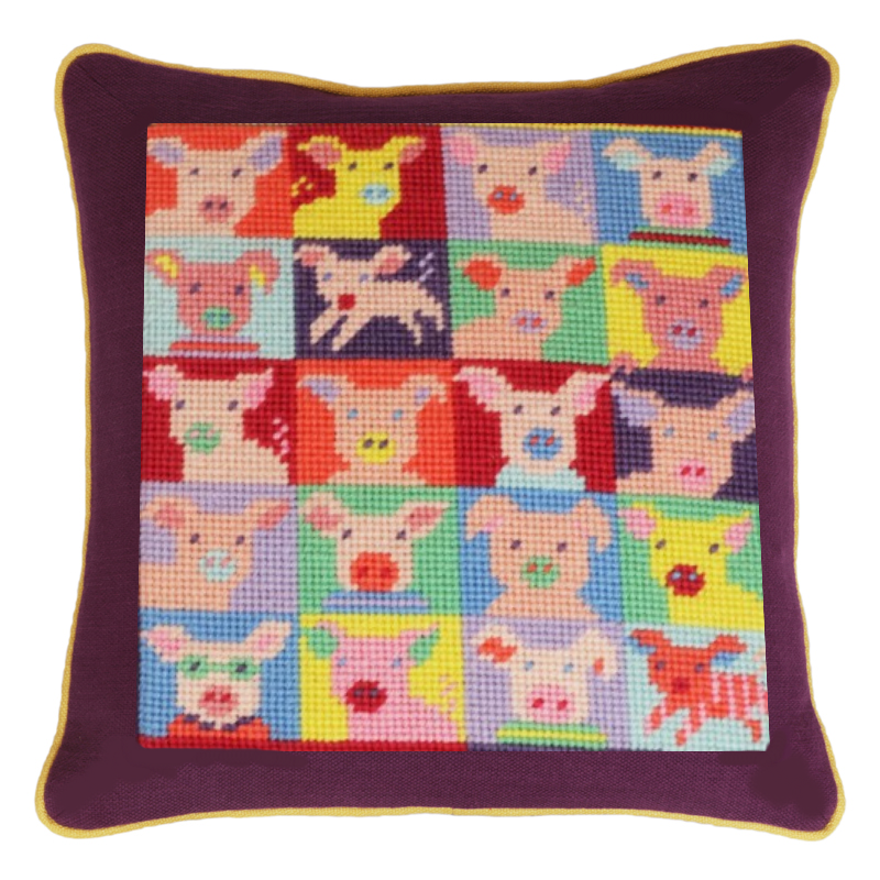 Pop Art Pigs needlepoint pillow kit by Jolly Red