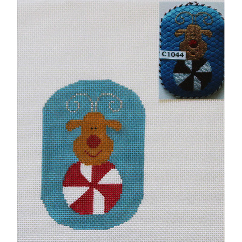 Peppermint Rudolph needlepoint with stitch guide