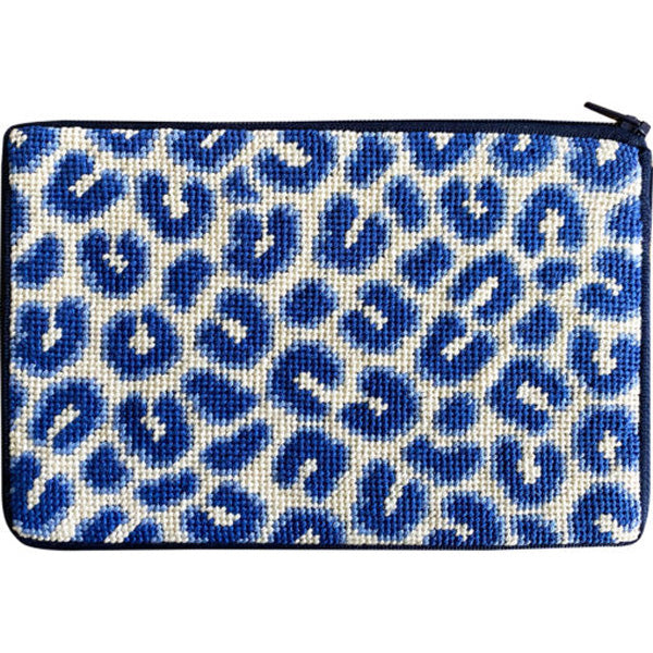 Stitch & Zip Needlepoint Purse Blue Leopard skin