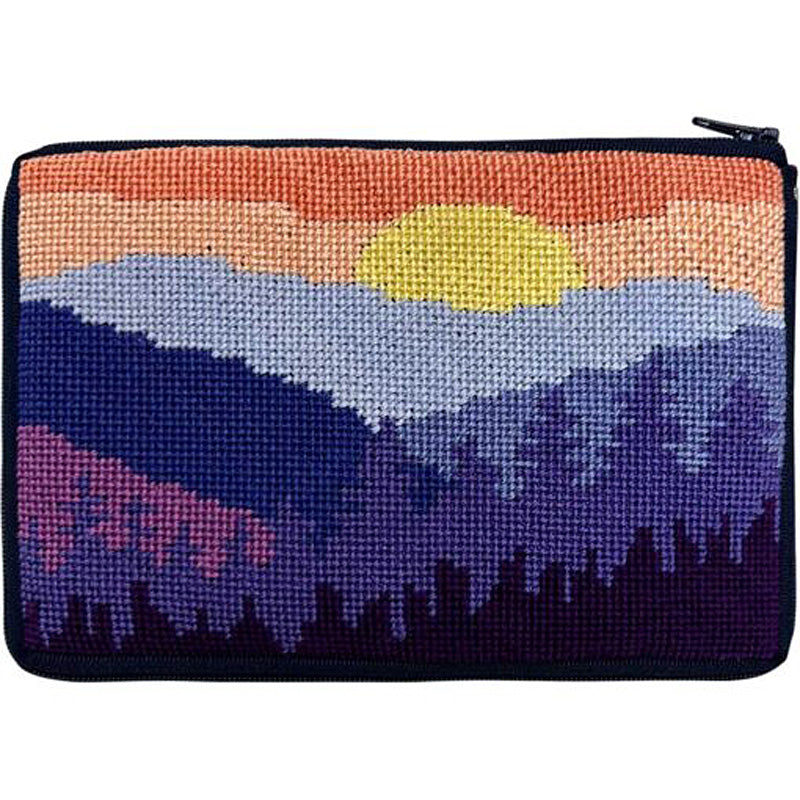 Stitch & Zip Needlepoint Cosmetic Purse Mountain Sunset