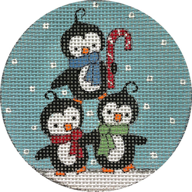 Penguins in snow needlepoint ornament