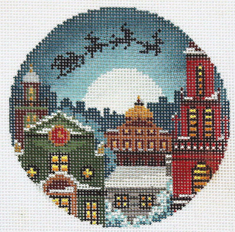 BOSTON: Christmas Eve Town Needlepoint Ornament