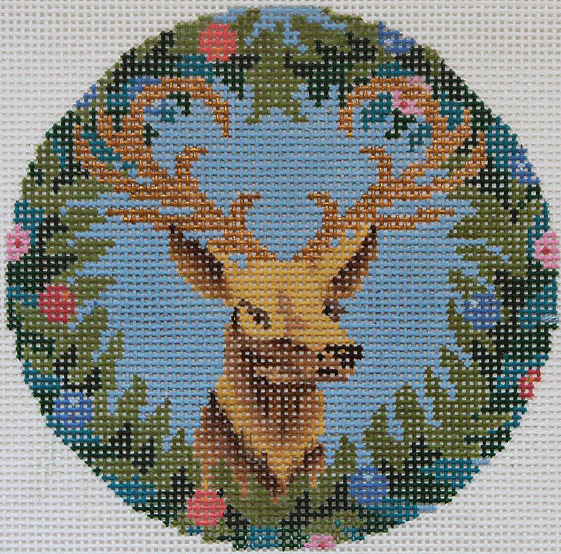 Royal Stag on blue Needlepoint Ornament