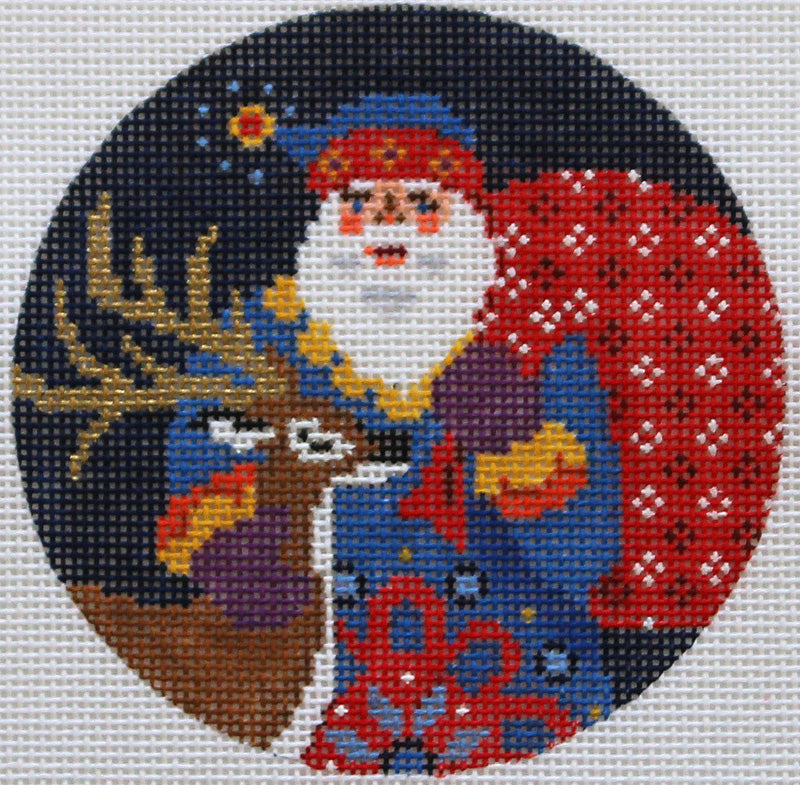 Jacobean Santa with Reindeer Needlepoint Ornament