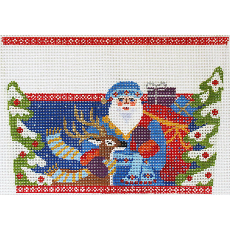 Jacobean Santa with Deer Stocking topper