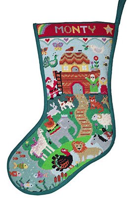 RARE SANTA CLAUS CROSS STITCH STOCKING KIT ALL TUCKERED OUT IN ROCKING CHAIR